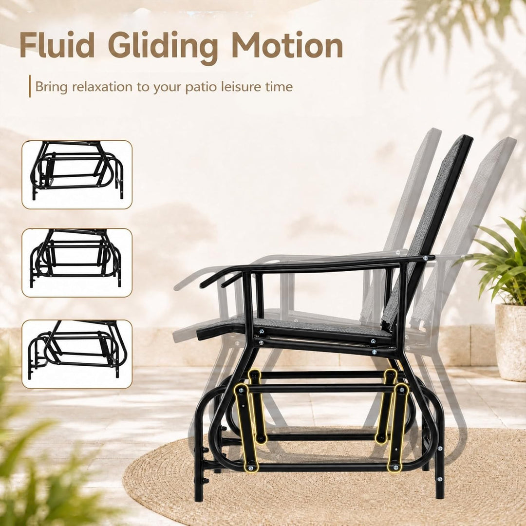 GIANTEX Outdoor Glider Chair, Patio Gliding Chair w/Metal Frame, Grey | Patio Swing Chair w/ Breathable Fabric Seat &amp; Backrest