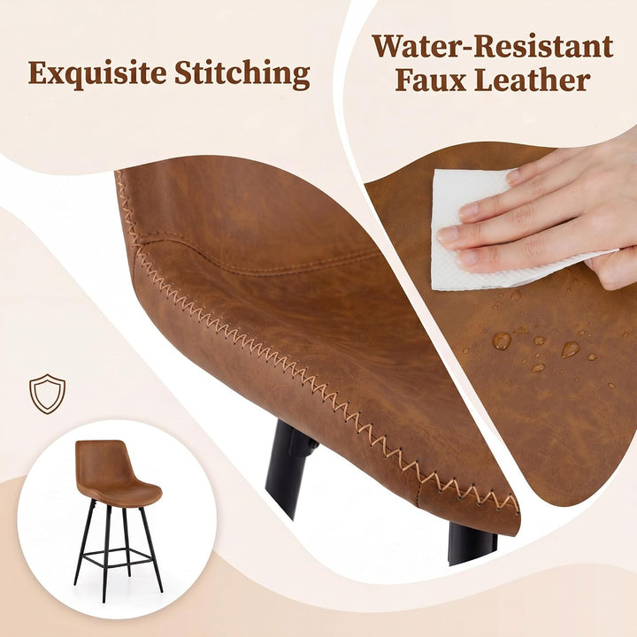 GIANTEX 24 Inch Faux Leather Upholstered Bar Stools Set of 2 | Counter Height Barstool with Backs &amp; Footrests