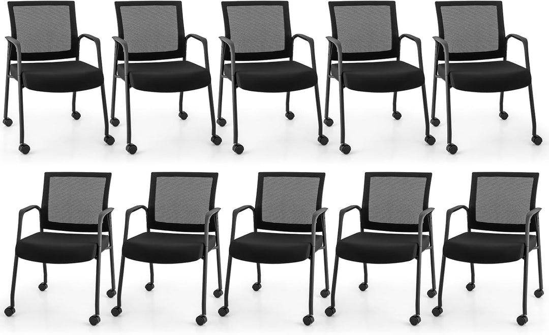 Giantex Waiting Room Chairs - Reception Chairs, Office Guest Chairs with Wheels, Metal Frame &amp; Armrests