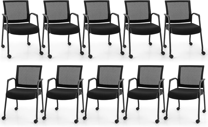 Giantex Waiting Room Chairs - Reception Chairs, Office Guest Chairs with Wheels, Metal Frame &amp; Armrests