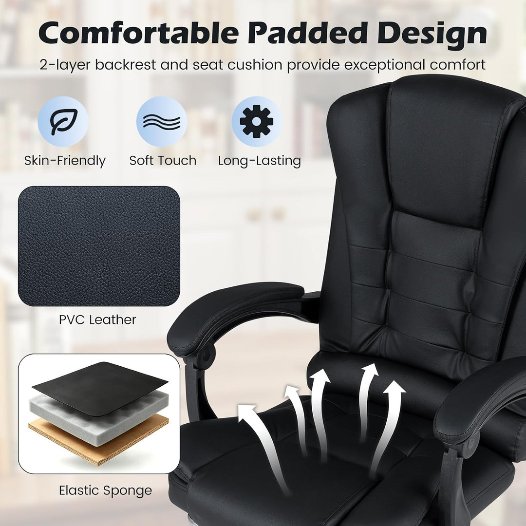 GIANTEX Massage Office Chair, Comfy Desk Chair with Foot Rest, Black | Executive Chair with Adjustable Reclining Backrest
