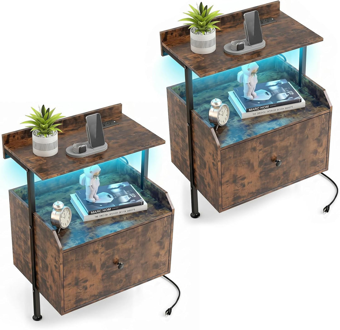 Giantex Nightstand w/Charging Station &amp; LED Light (1/2)