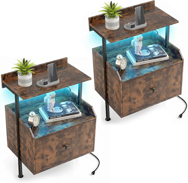 Giantex Nightstand w/Charging Station &amp; LED Light (1/2)