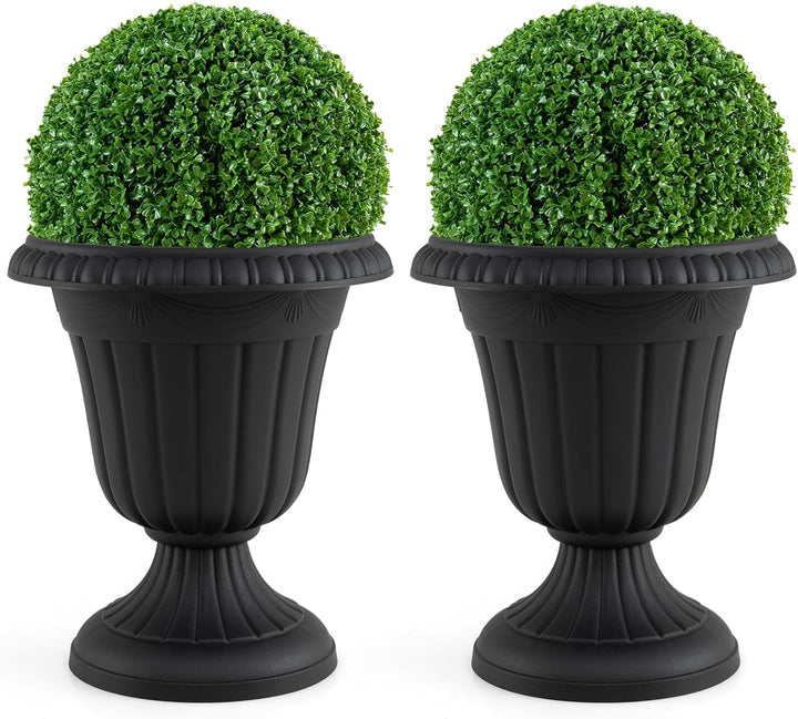 Giantex 18" Tall Urn Plastic Flower Pots with Pedestal Base &amp; Pre-Marked Drain Hole