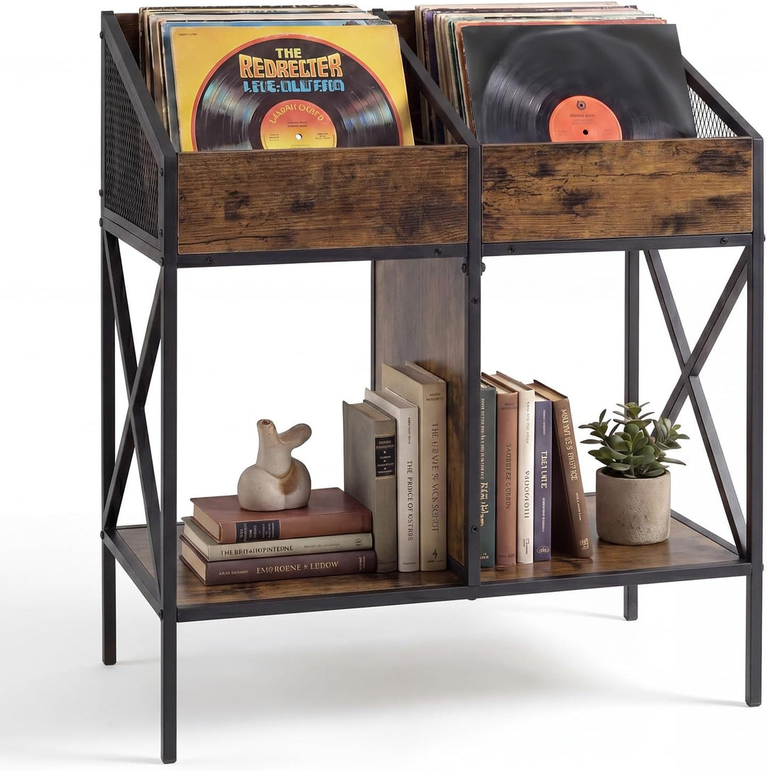 GIANTEX 2-Tier Record Player Stand, Vinyl Record Storage  | 250 LP Albums Display Shelf