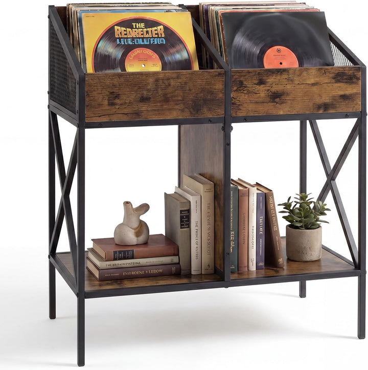 GIANTEX 2-Tier Record Player Stand, Vinyl Record Storage  | 250 LP Albums Display Shelf
