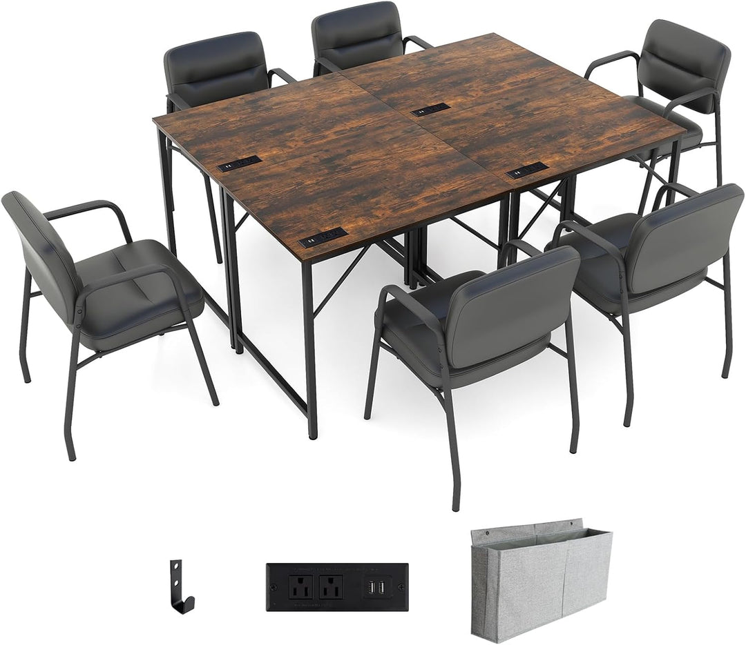 Giantex Conference Table with Charging Station, 2/4/6 PCS 32" x 24" Rectangular Meeting Room Desk with Storage Bag &amp; Hook