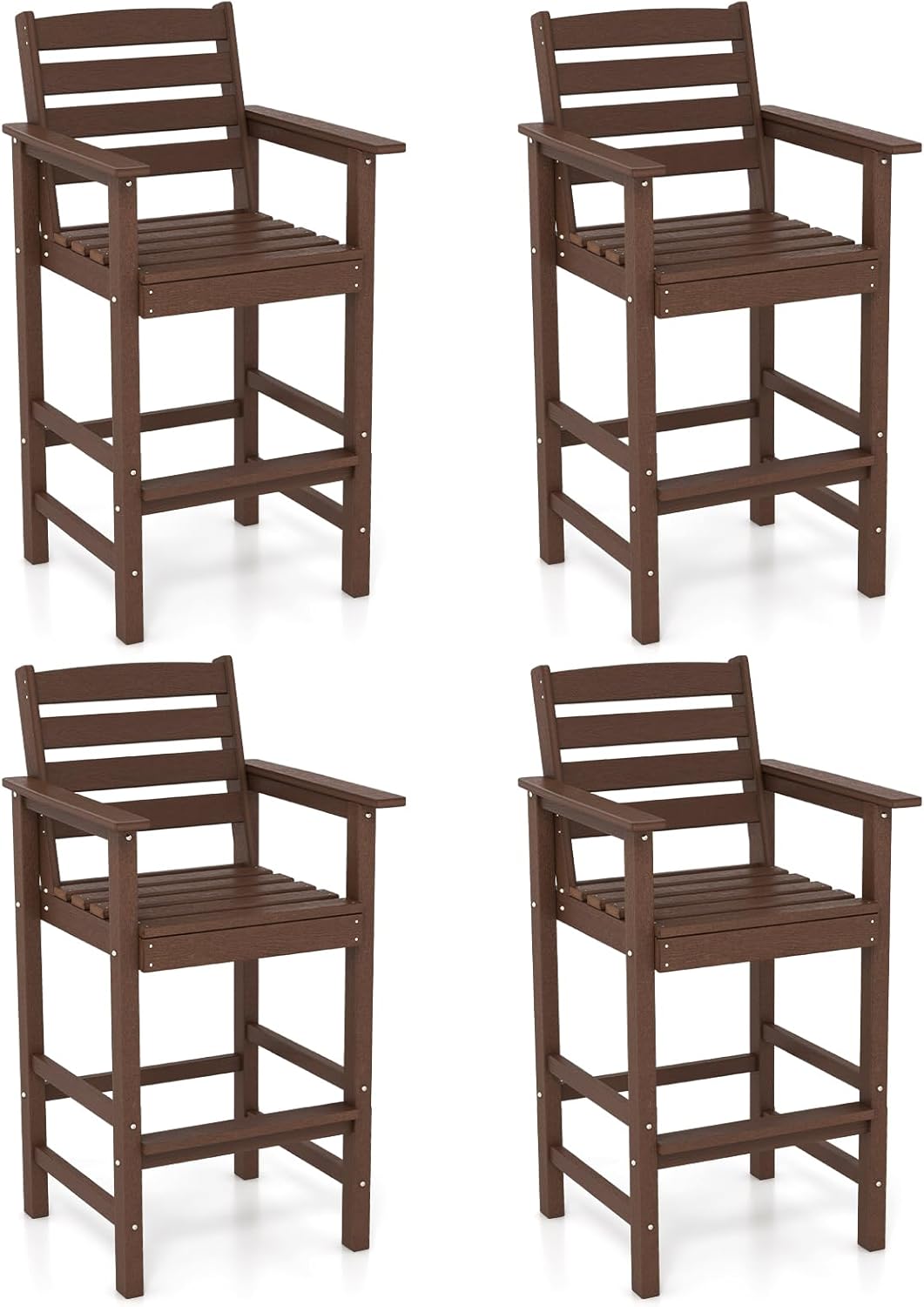 Giantex 29” Bar Stools Set of 2/4, HDPE Barstools w/Back, Armrests &amp; Footrests, Max Load 330Lbs