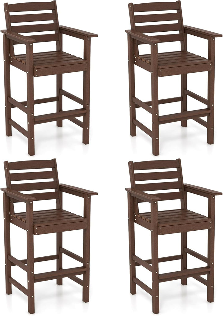 Giantex 29” Bar Stools Set of 2/4, HDPE Barstools w/Back, Armrests &amp; Footrests, Max Load 330Lbs