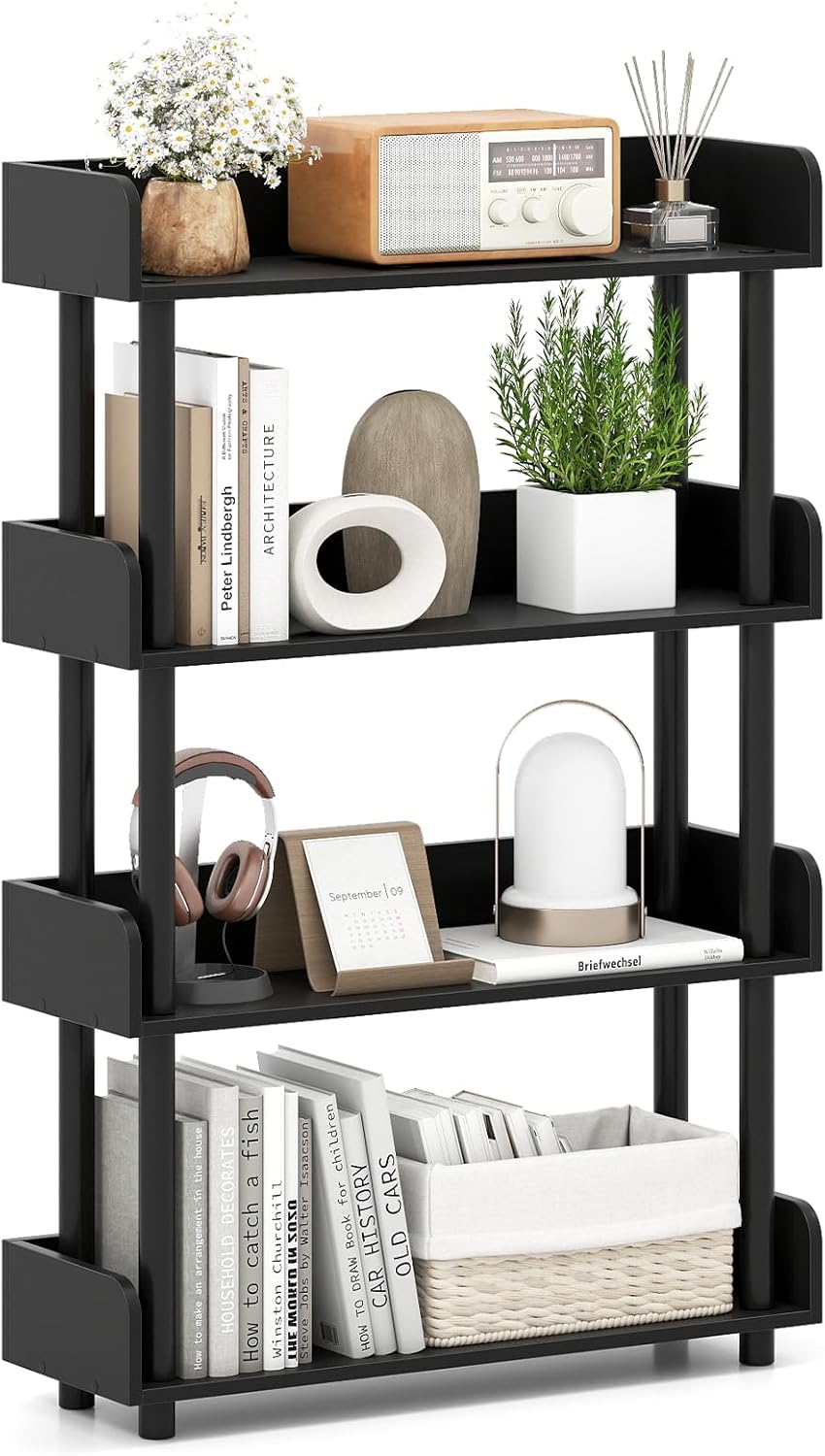 Giantex 4-Tier Freestanding Bookcase with Anti-Tipping Kit | 4 Shelf Bookcase for Living Room Bedroom Study