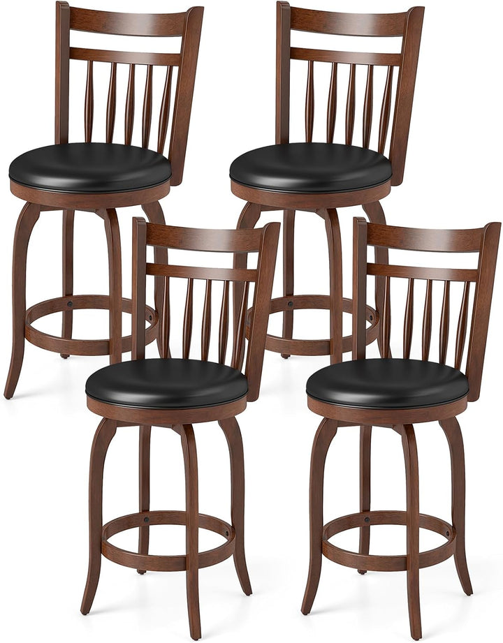 GIANTEX Swivel Bar Stools Set of 2, 24 Inch Counter Height Barstools | 360° Rotating Bar Chairs w/Footrest