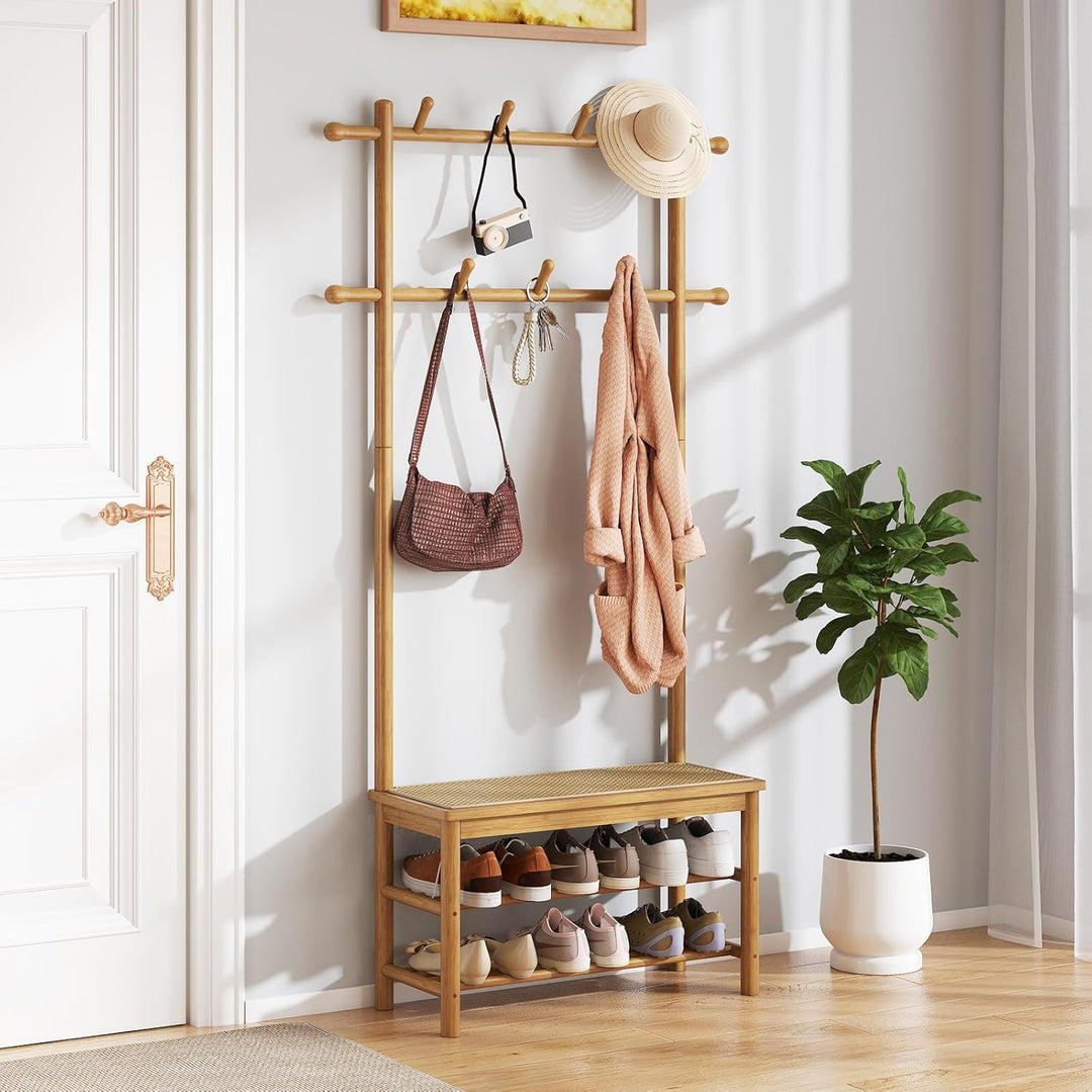 Giantex 3-in-1 Hall Tree with Bench and Shoe Storage Narrow Mudroom Storage Organizer