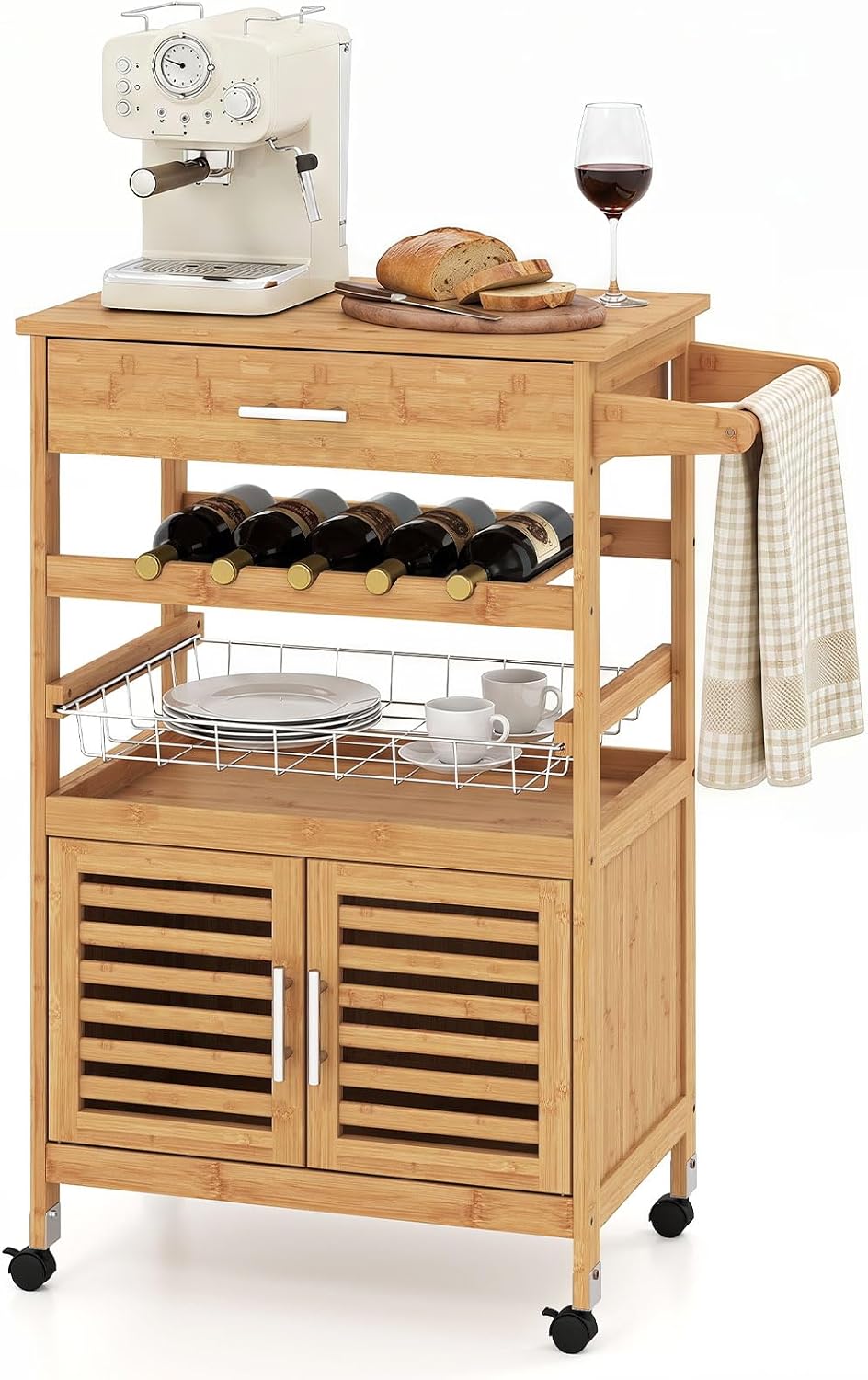 GIANTEX 27" Bamboo Kitchen Island Cart with Storage