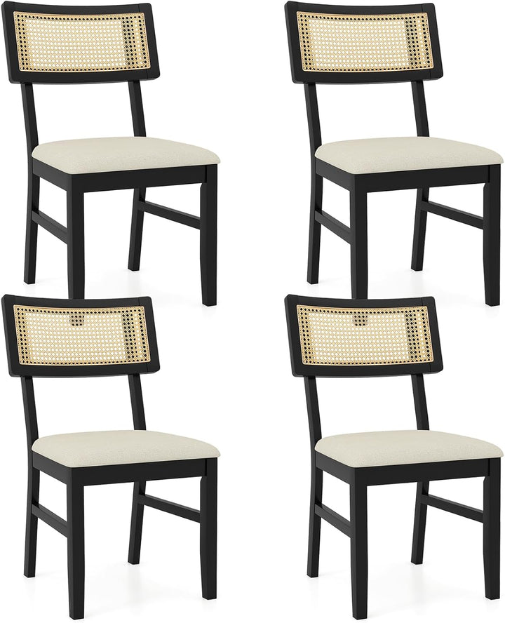 Giantex Fabric Upholstered Dining Room Chairs w/Padded Seat Rubber Wood Legs &amp; Curved Backrest