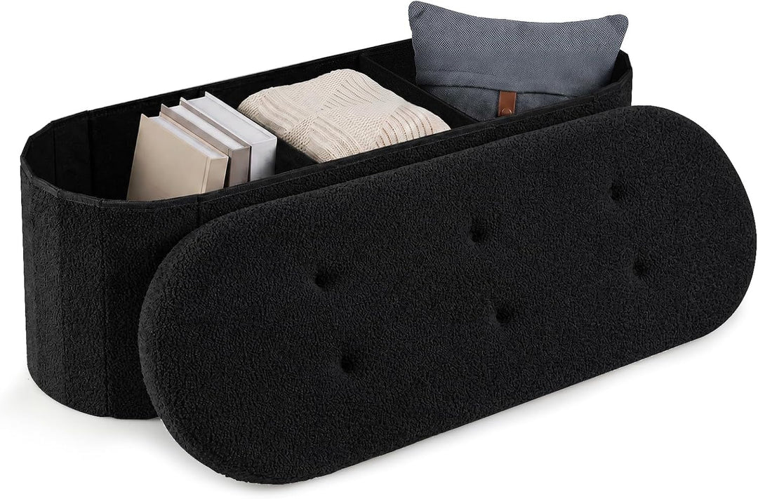 Giantex 43" Storage Ottoman Bench, Oval Ottoman with Dividers | Upholstered Bench Storage