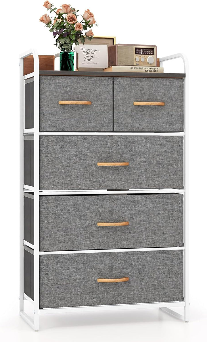 Giantex Sturdy Steel Frame &amp; Wooden Top Vertical Organizer Unit for Closets, Bedroom Utility Dresser Chest (23 x 11.5 x 39 inch)