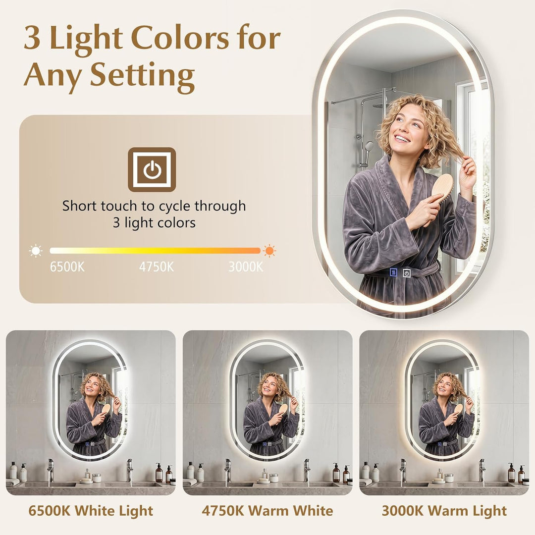 CHARMAID Capsule LED Bathroom Mirror with Front-Lit &amp; Backlit, 20" x 32"