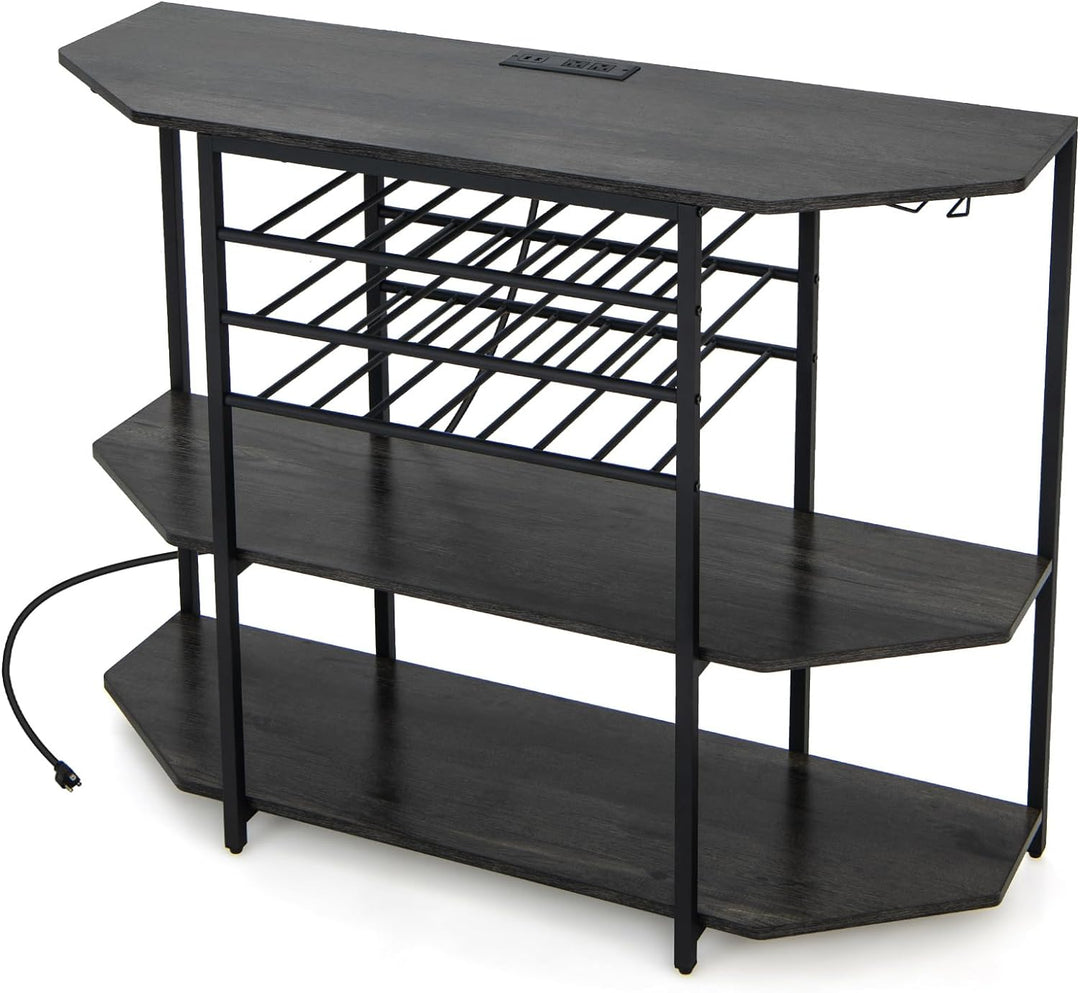 Giantex Wine Bar Cabinet with Power Outlet, Mini Coffee Bar Stand Table with 21 Bottle Wine Rack &amp; Glass Holders