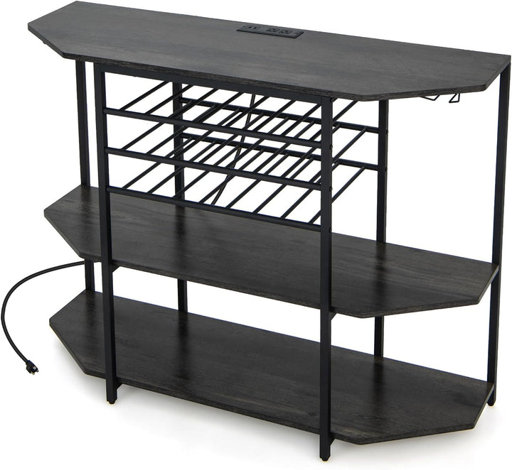 Giantex Wine Bar Cabinet with Power Outlet, Mini Coffee Bar Stand Table with 21 Bottle Wine Rack &amp; Glass Holders
