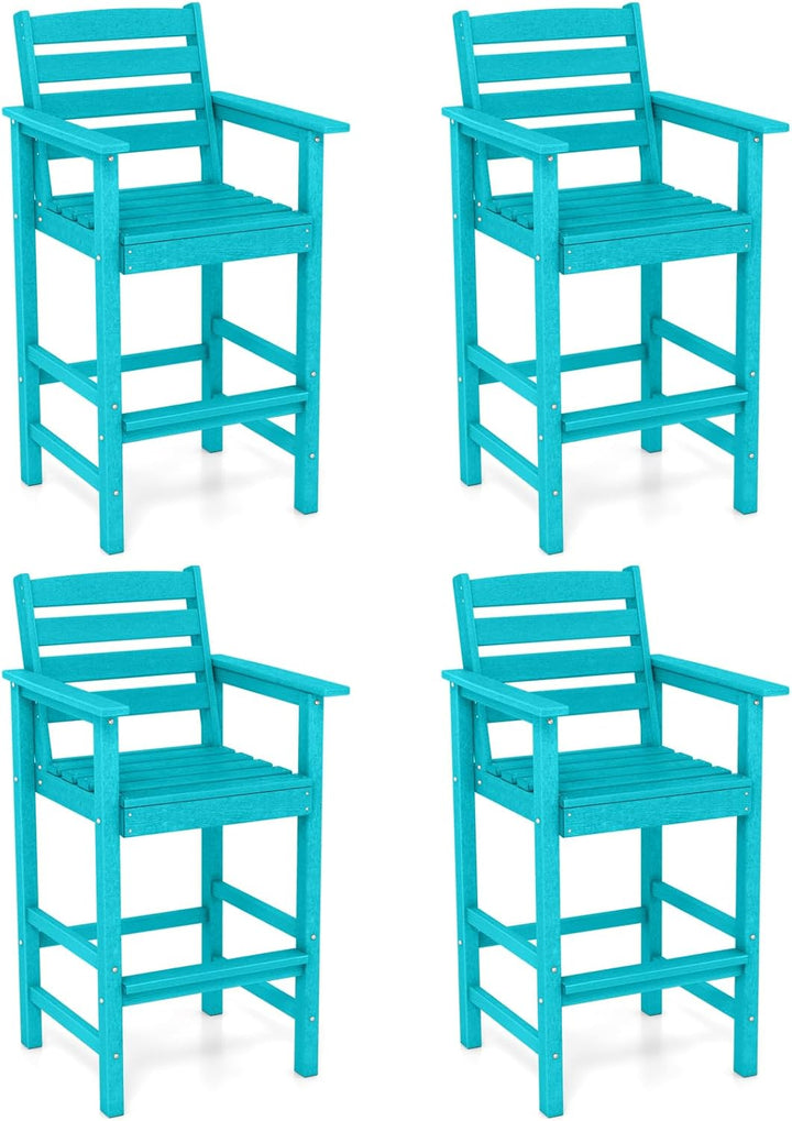 Giantex 29” Bar Stools Set of 2/4, HDPE Barstools w/Back, Armrests &amp; Footrests, Max Load 330Lbs