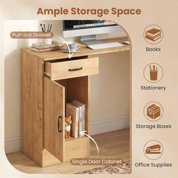 GIANTEX L-Shaped Computer Desk with Reversible Drawer &amp; Cabinet | Home Office Desk with X-shaped Structure