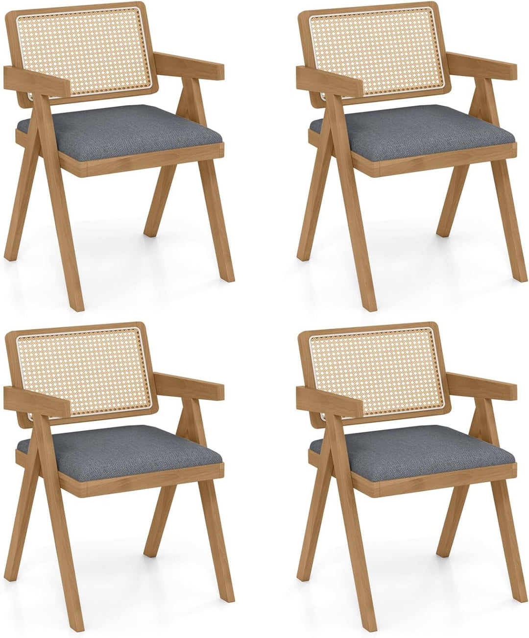 Giantex Rattan Dining Chairs, Leathaire Kitchen Chairs w/Armrests &amp; Padded Cushion