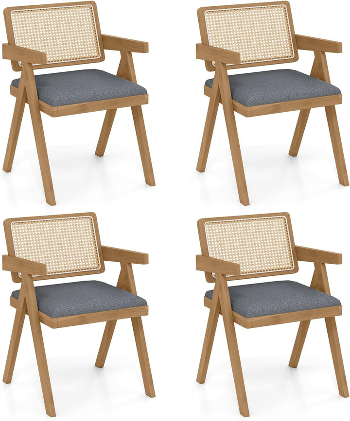 Giantex Rattan Dining Chairs, Leathaire Kitchen Chairs w/Armrests &amp; Padded Cushion