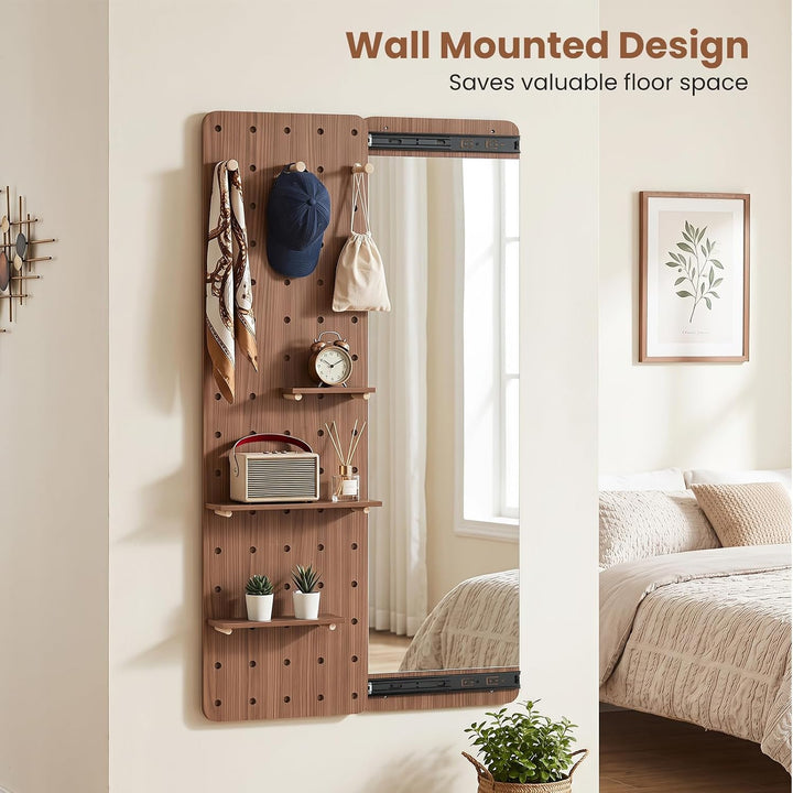 CHARMAID 55" Full Length Wall Mirror with Sliding Pegboard | Wall Mounted Entryway Mirror