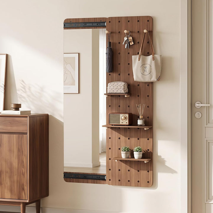 CHARMAID 55" Full Length Wall Mirror with Sliding Pegboard | Wall Mounted Entryway Mirror