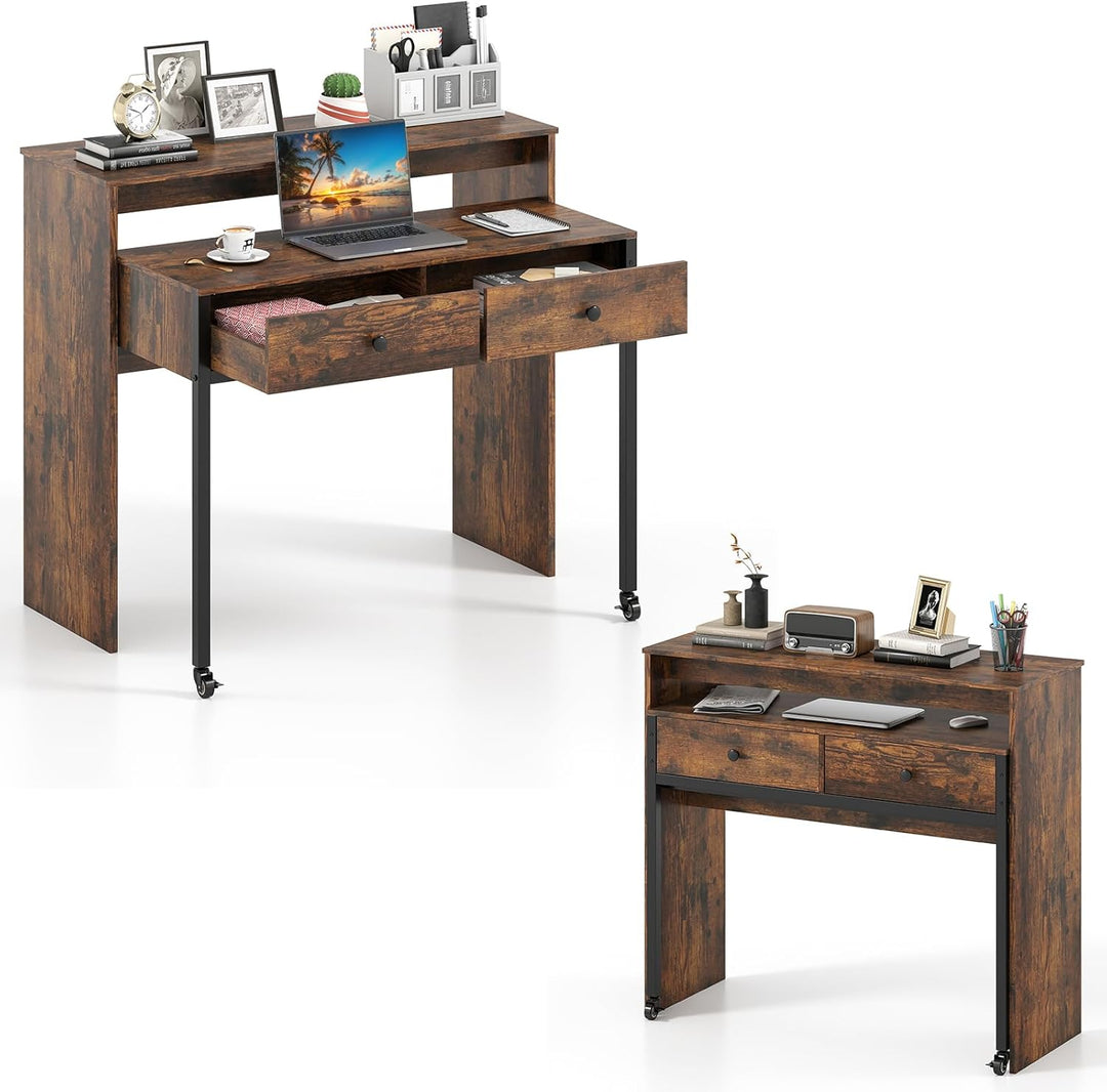 Giantex Small Computer Desk with Hutch &amp; Drawers