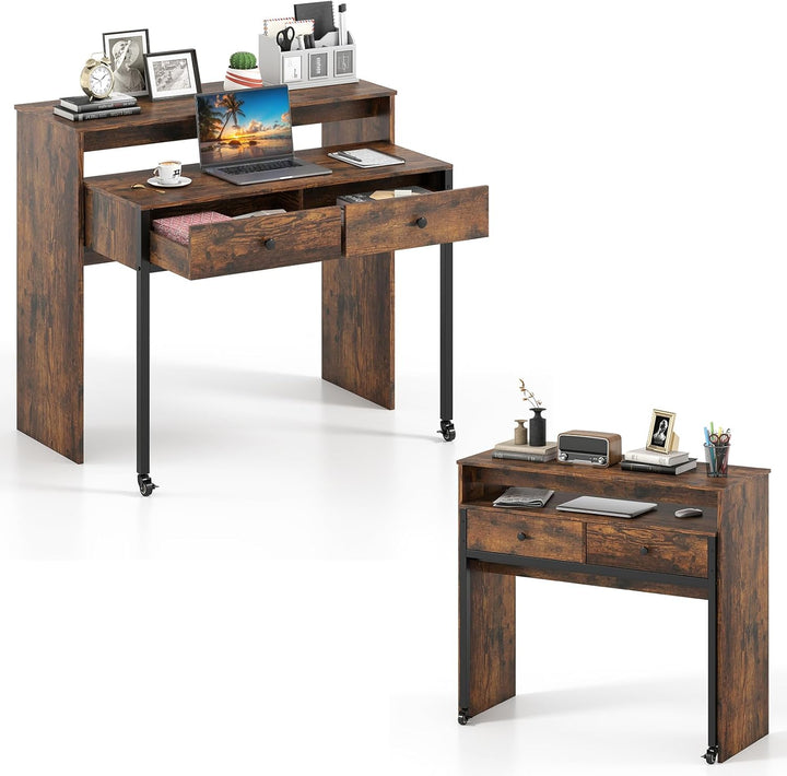 Giantex Small Computer Desk with Hutch &amp; Drawers