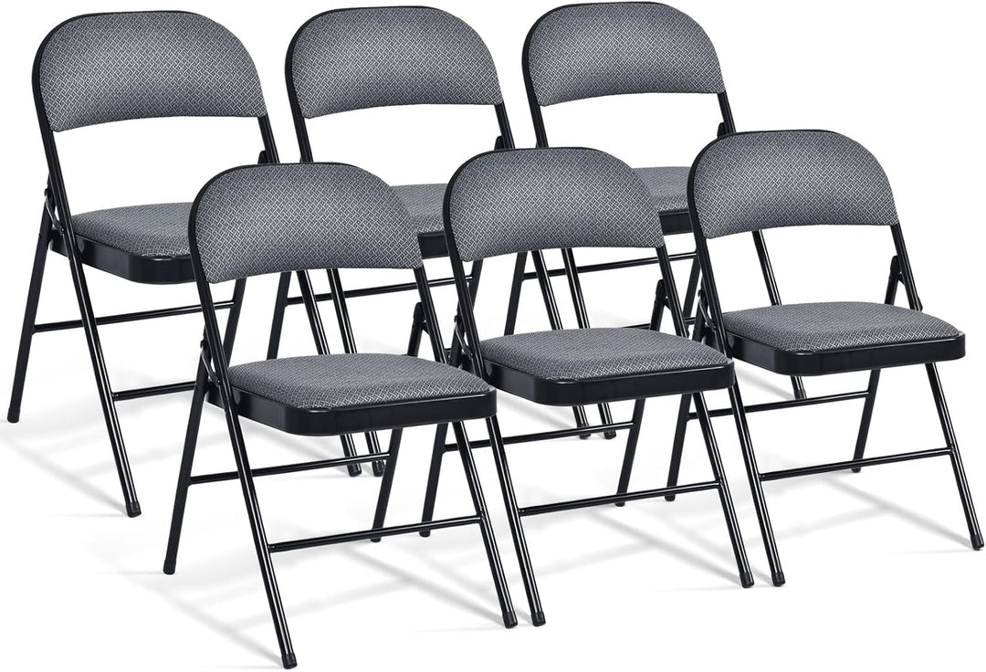 2/4/6 Pack Folding Chairs with Metal Frame and Fabric Upholstered Padded Seat