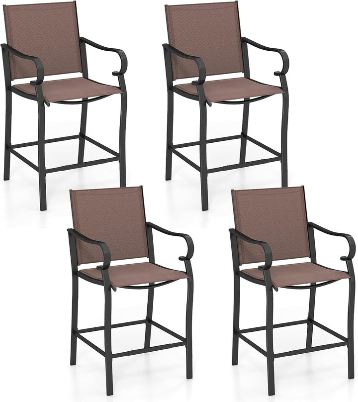 Giantex Counter Height Tall Patio Chairs with Breathable Mesh Fabric &amp; Metal Frame