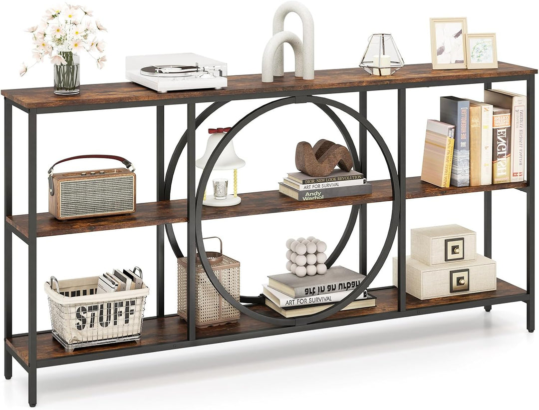Giantex 3-Tier Long Console Table Narrow Entryway Table with Faux Wood Grain Top &amp; Heavy-Duty Metal Frame