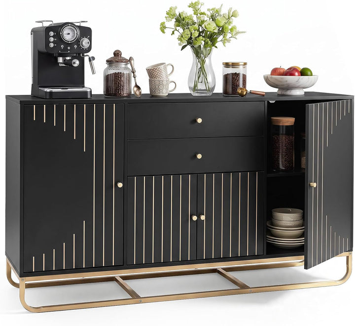 GIANTEX Modern Sideboard Buffet Cabinet with Storage &amp; 2 Drawers| Coffee Bar Cabinet w/ Geometric Design