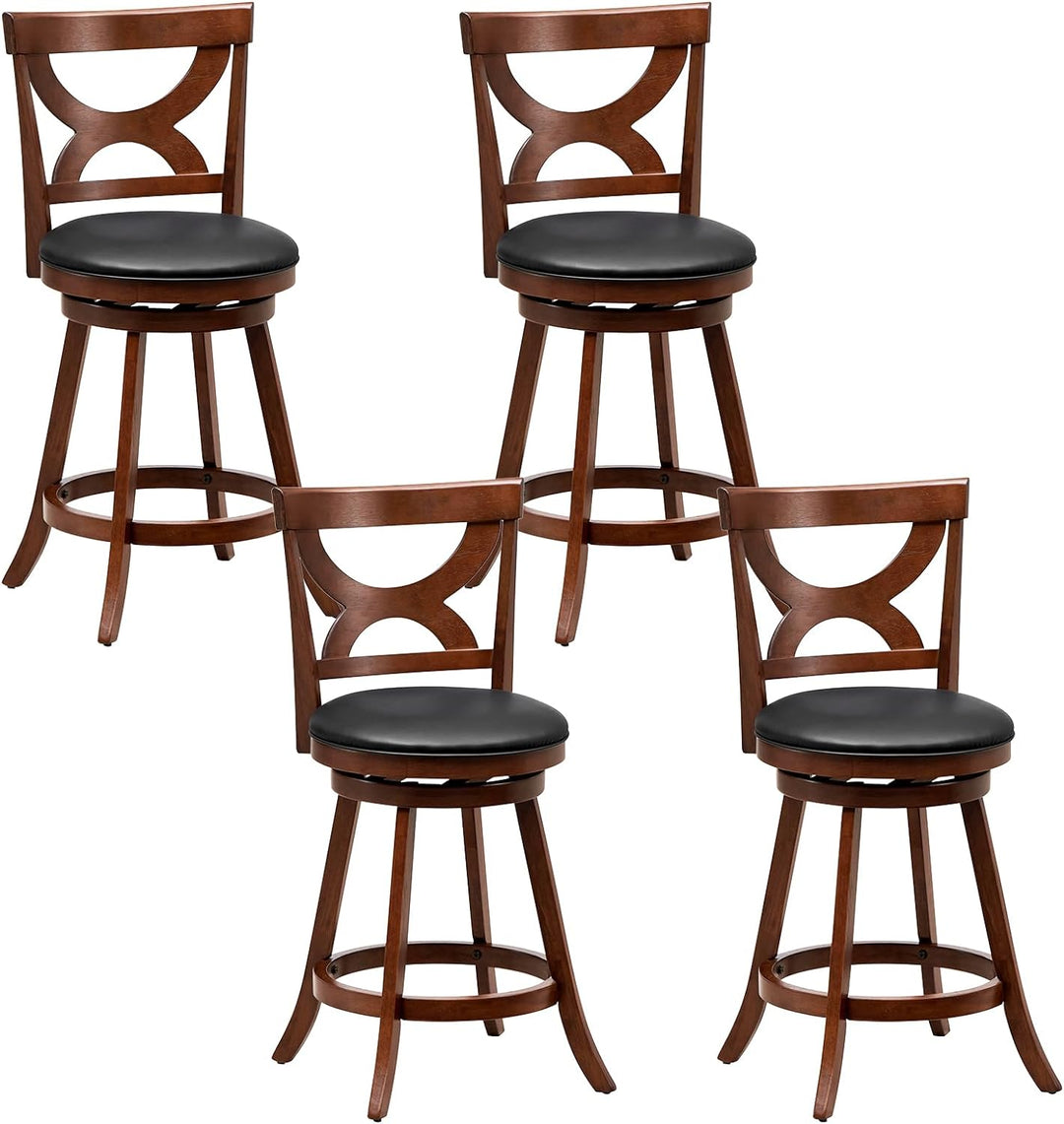 Giantex Bar Stools Set of 2, 30.5" Counter Height Bar Dining Chairs with Back &amp; Footrest, Rubber Wood Frame