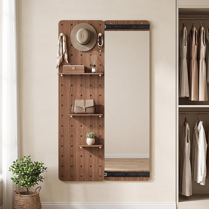 CHARMAID 55" Full Length Wall Mirror with Sliding Pegboard | Wall Mounted Entryway Mirror