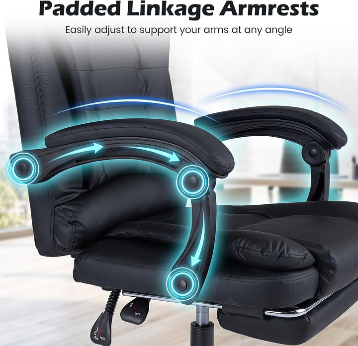 GIANTEX Massage Office Chair, Comfy Desk Chair with Foot Rest, Black | Executive Chair with Adjustable Reclining Backrest