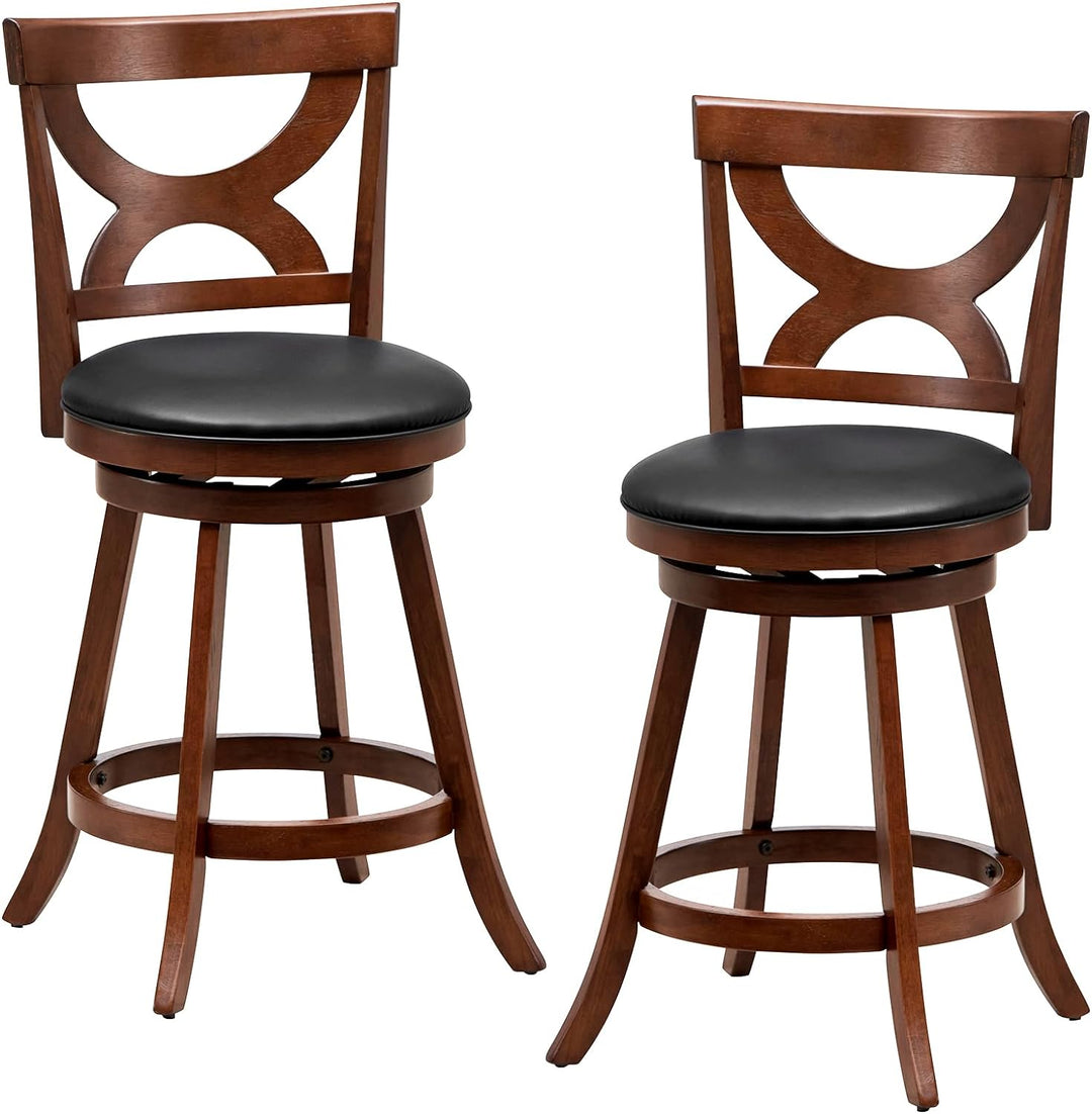 Giantex Bar Stools Set of 2, 30.5" Counter Height Bar Dining Chairs with Back &amp; Footrest, Rubber Wood Frame