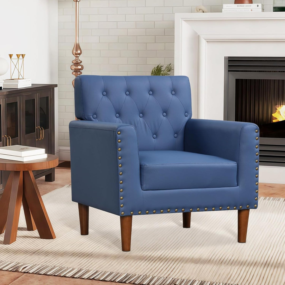 Giantex Mid Century Modern Accent Chair with Button Tufted Decoration and Rivets