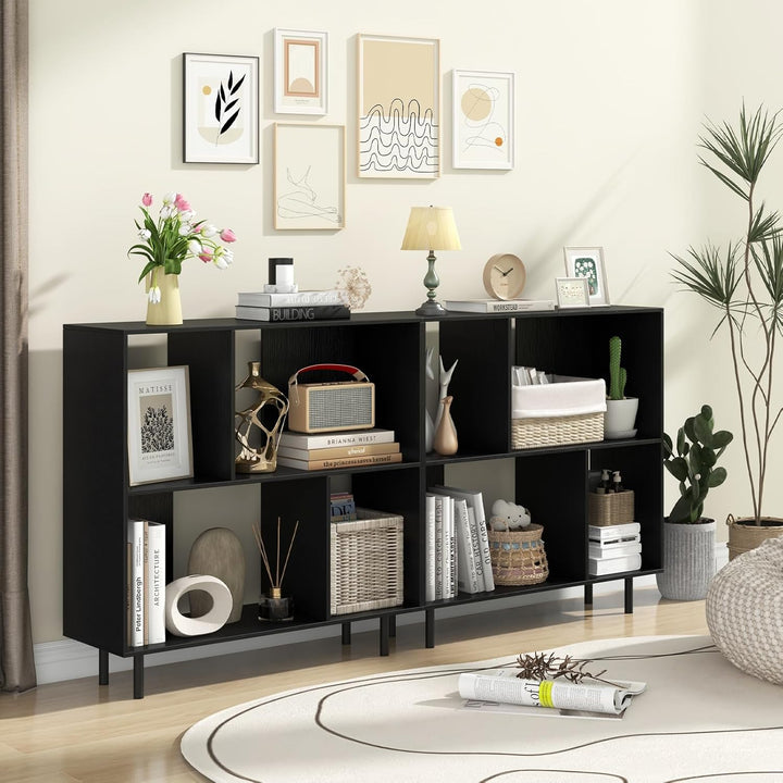 Giantex 3-Tier Bookcase, Modern Cube Bookshelf with 4 Compartments &amp; Metal Legs, Minimalist Freestanding Storage Organizer