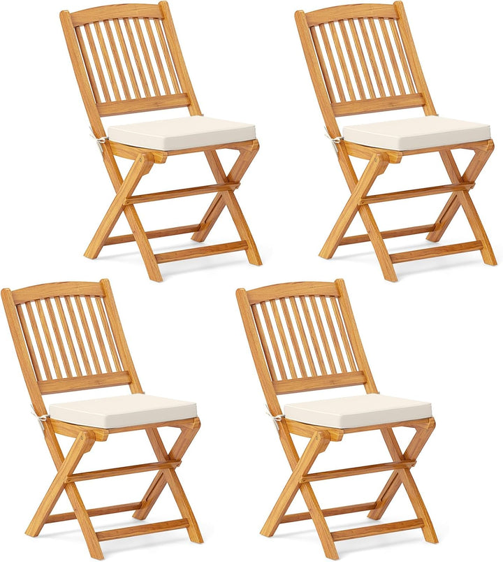 Giantex Patio Folding Chairs Set of 2, Portable Acacia Wood Dining Chairs w/Seat Cushion, 400 LBS Weight Capacity