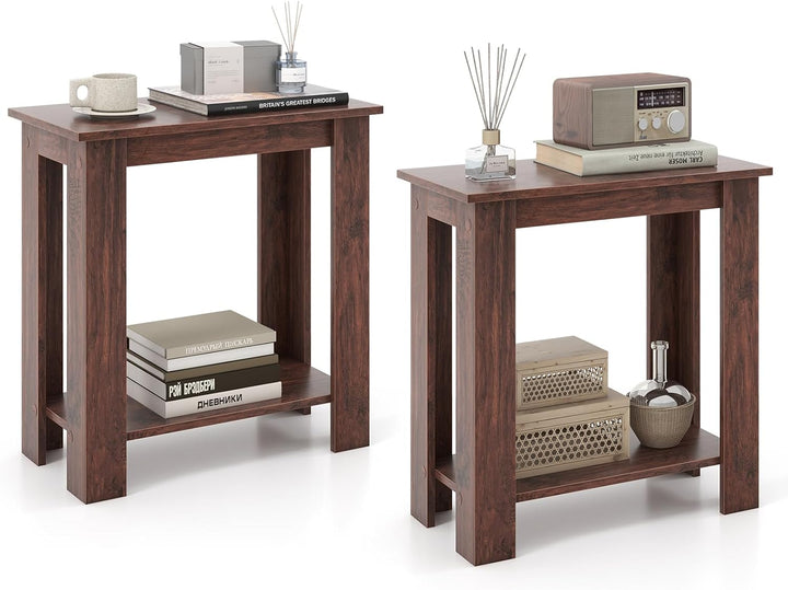 Giantex 2-Tier End Table White, Modern Side Table with Storage Shelf (1/2)