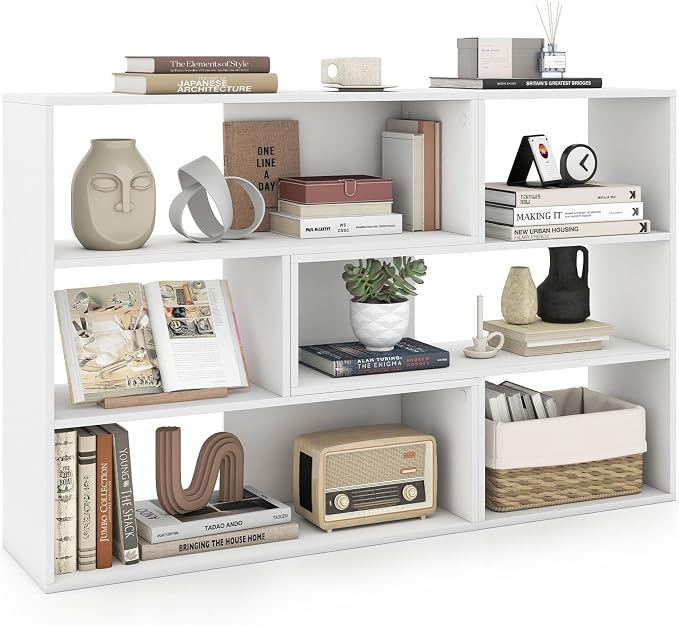 GIANTEX 3-Tier Bookshelf, Wooden Concave Bookcase for Small Space | Modern Freestanding Display Storage Shelves