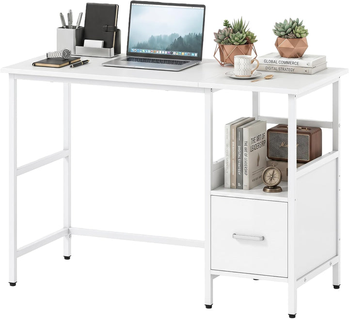 Giantex White Computer Desk, Writing Desk w/Open Shelf and Storage Drawer