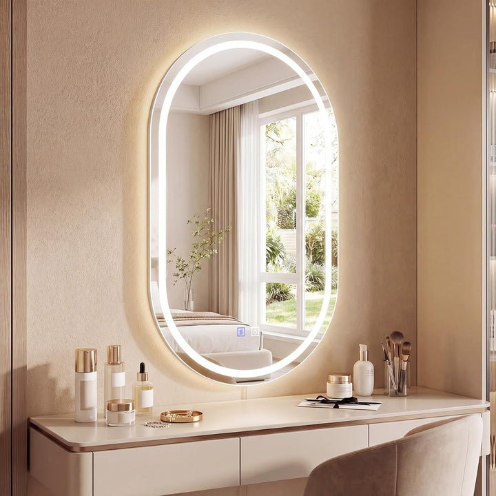 CHARMAID Capsule LED Bathroom Mirror with Front-Lit &amp; Backlit, 20" x 32"