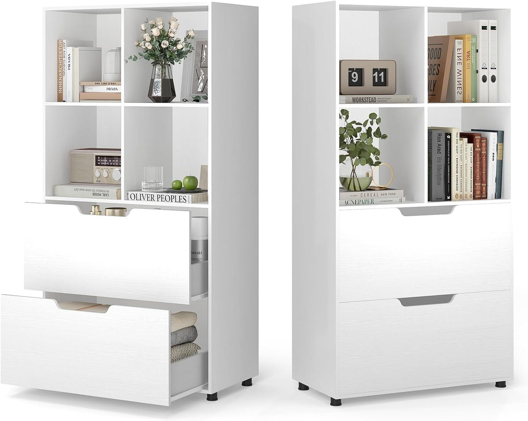 Giantex Bookshelf with 4 Cubes &amp; 2 Drawers 51” Tall Floor Bookcase with Anti-tip Kits