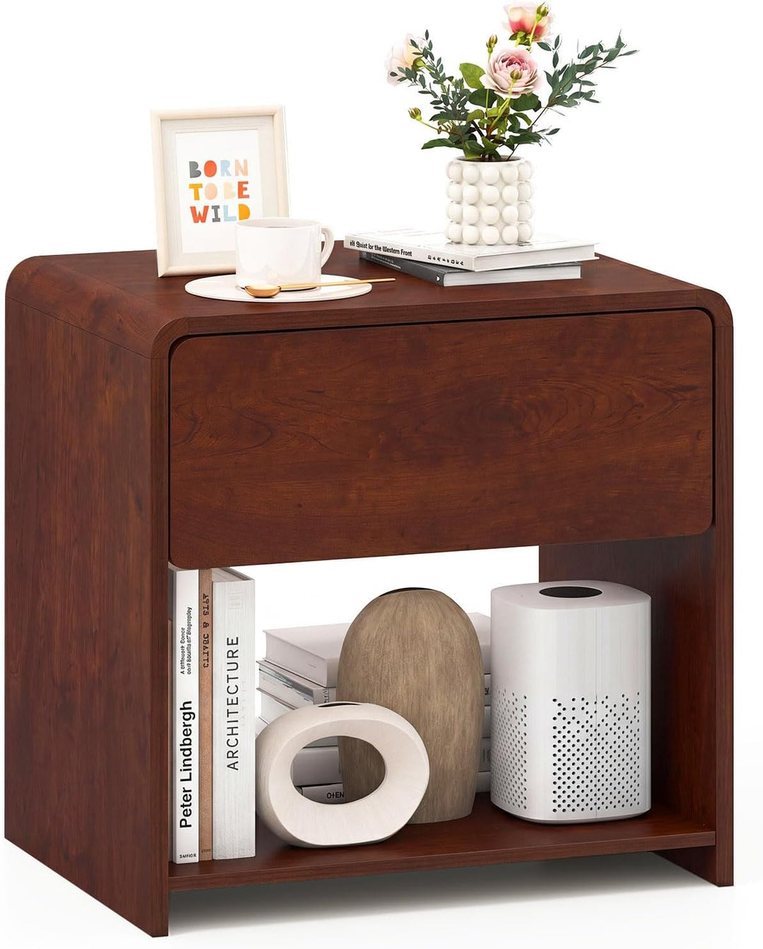 Giantex Modern Nightstand with Drawer Set of 1/2 Storage Open Shelf