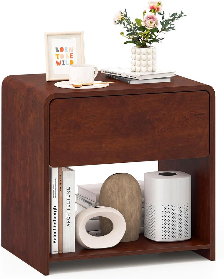 Giantex Modern Nightstand with Drawer Set of 1/2 Storage Open Shelf