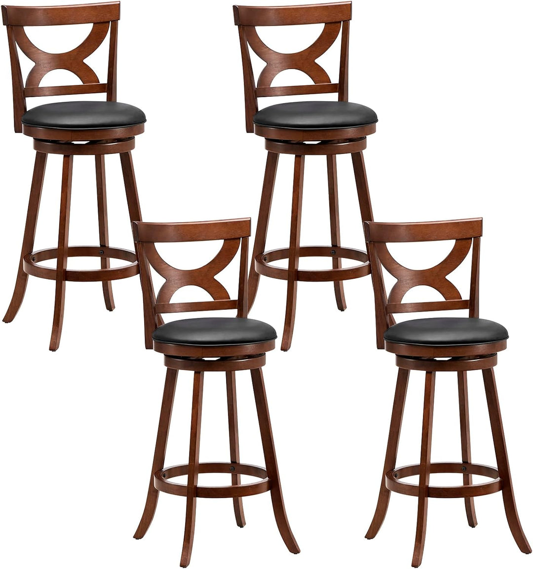 Giantex Bar Stools Set of 2, 30.5" Counter Height Bar Dining Chairs with Back &amp; Footrest, Rubber Wood Frame